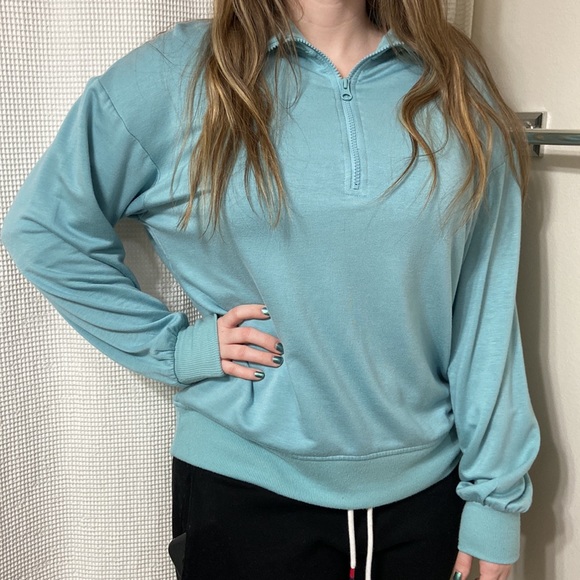 Women’s Three Dots relaxed fit cozy quarter zip Nile blue pullover. Sz medium - Picture 3 of 16